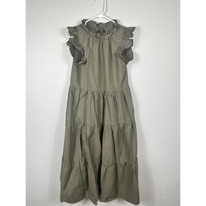 Chepe Italy Women's Tiered Maxi Dress Olive Green Cotton Made in Italy‎